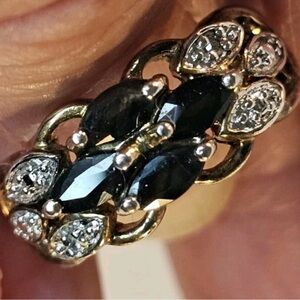 Elegant 925 /18Gold and sapphire diamond Women's Ring size 8